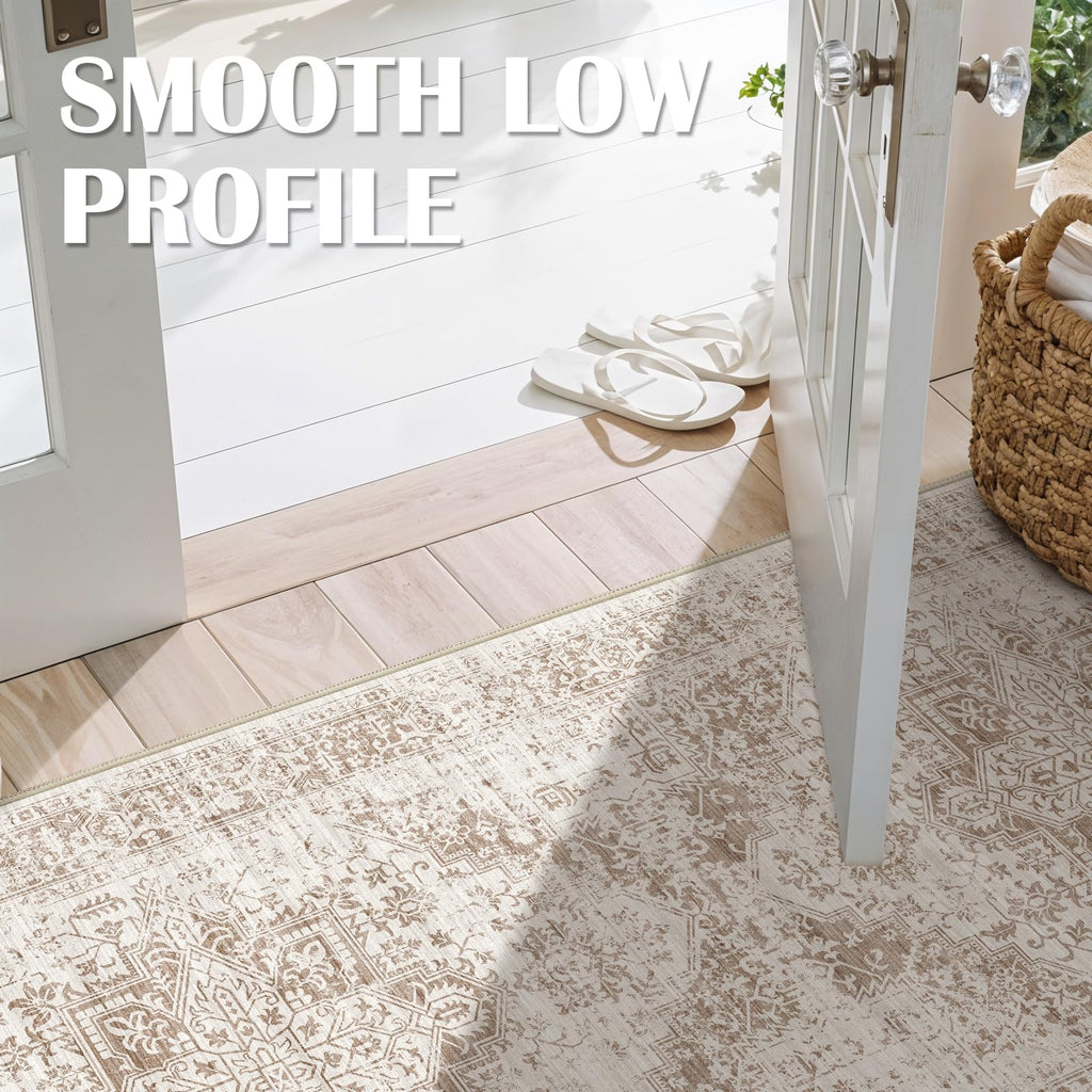 2'6"x16 Washable Long Runner Rug: Vintage Non Slip Hallway Rug IvoryBeige