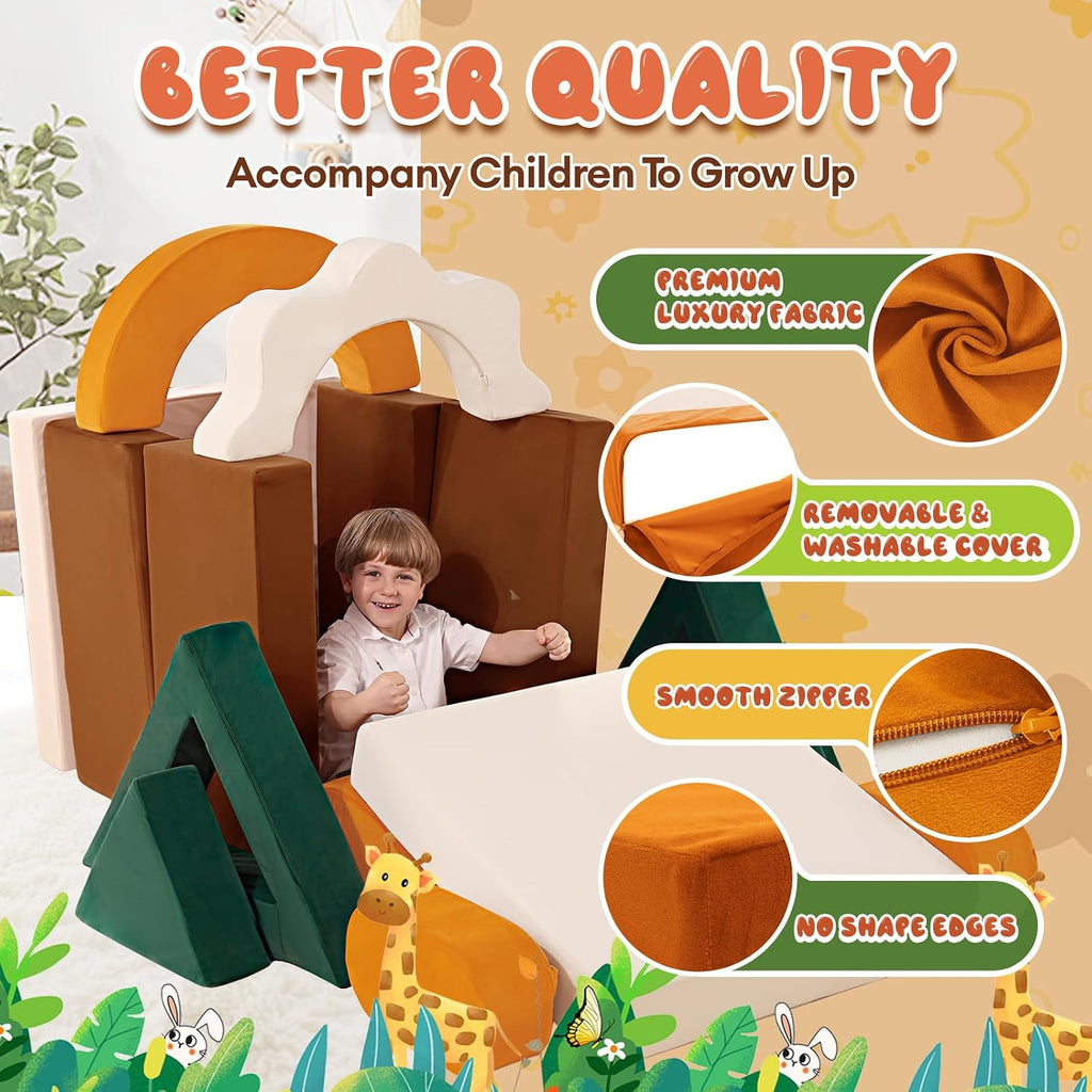 18PCS Modular Kids Play Couch - Junlge Theme Toddler Couch Building Fort, Convertible Sofa Multifunctional Kids Sofa