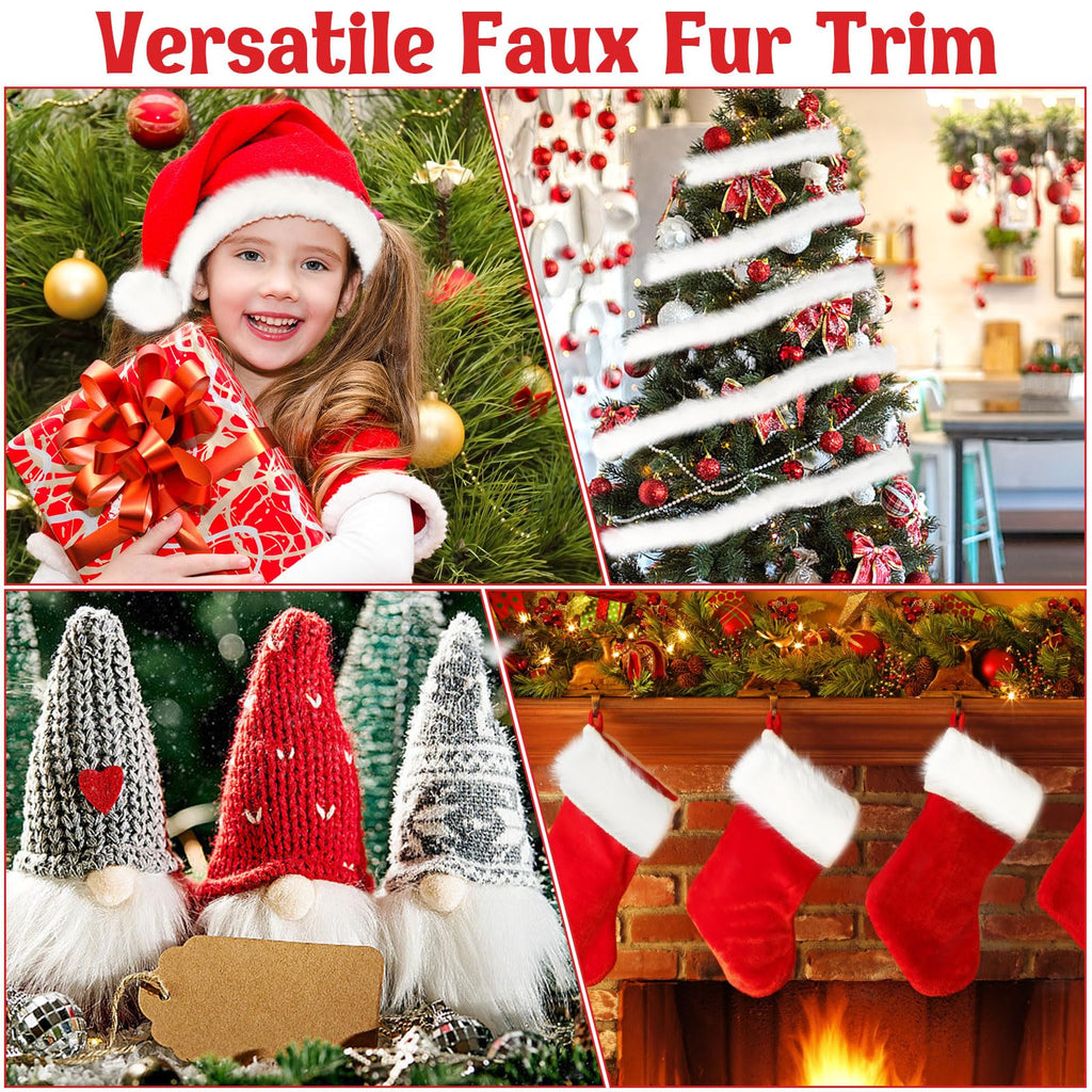 White Fur Trim Fur Fabric Xmas Faux Fur Ribbon for Christmas Decor