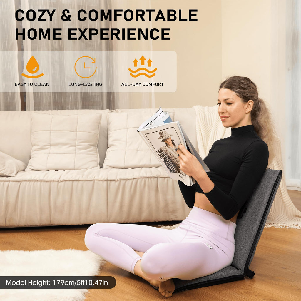Floor Chair with Back Support Foldable Meditation Seat, Grey