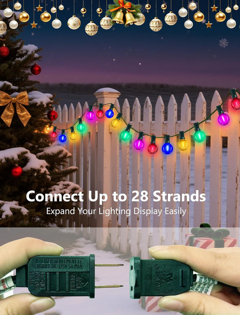 50Ft LED Multicolor Christmas Lights Outdoor, Shatterproof Frosted Globe String Lights with 27 Ceramic Bulbs(2