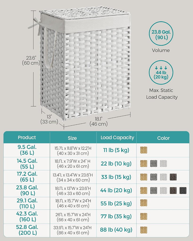 Laundry Hamper with Lid, 23.8 Gallon (90 L) Synthetic Rattan Clothes Laundry Basket with Lid and Handles, Foldable
