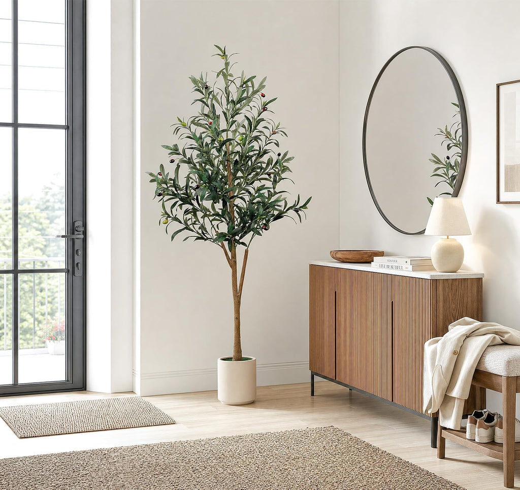 5FT Olive Trees Artificial Indoor, Faux Olive Tree with White Planter