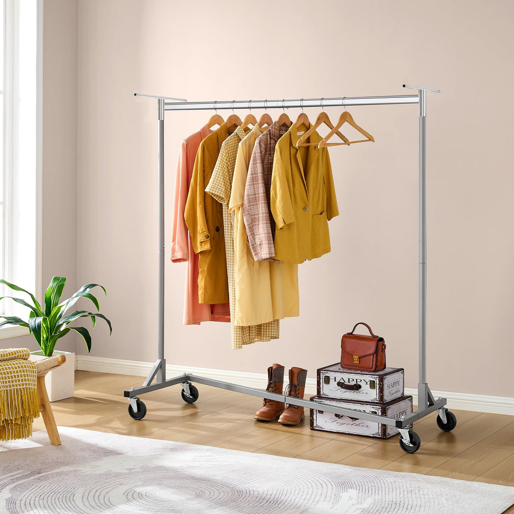 Z Clothes Rack with Cover, Heavy Duty Clothing Rack, Rolling Garment Rack with Wheels, with Dustproof Cover