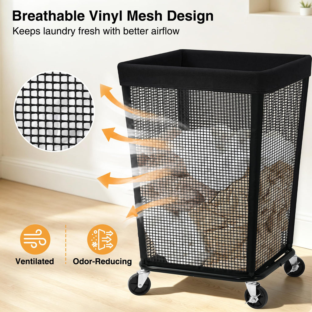 160L Rolling Laundry Hamper with Wheels, Laundry Basket, Beige