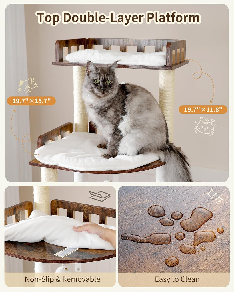 Cat Tree, 70.5" Wood Tall Cat Tower for Large Indoor Cats