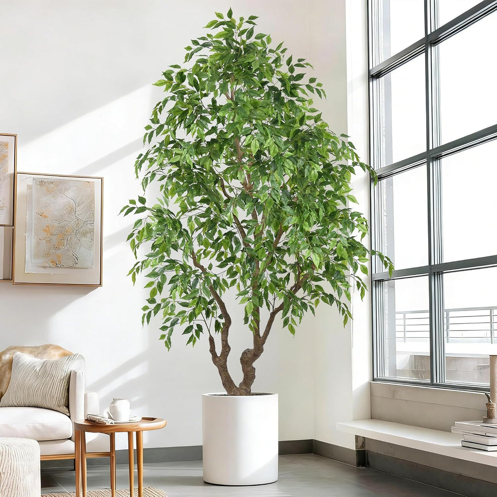 7ft Artificial Ficus Tree Indoor - Tall Faux Banyan Tree with 2294 Leaves & Realistic Trunk, 84" Large Fake Ficus