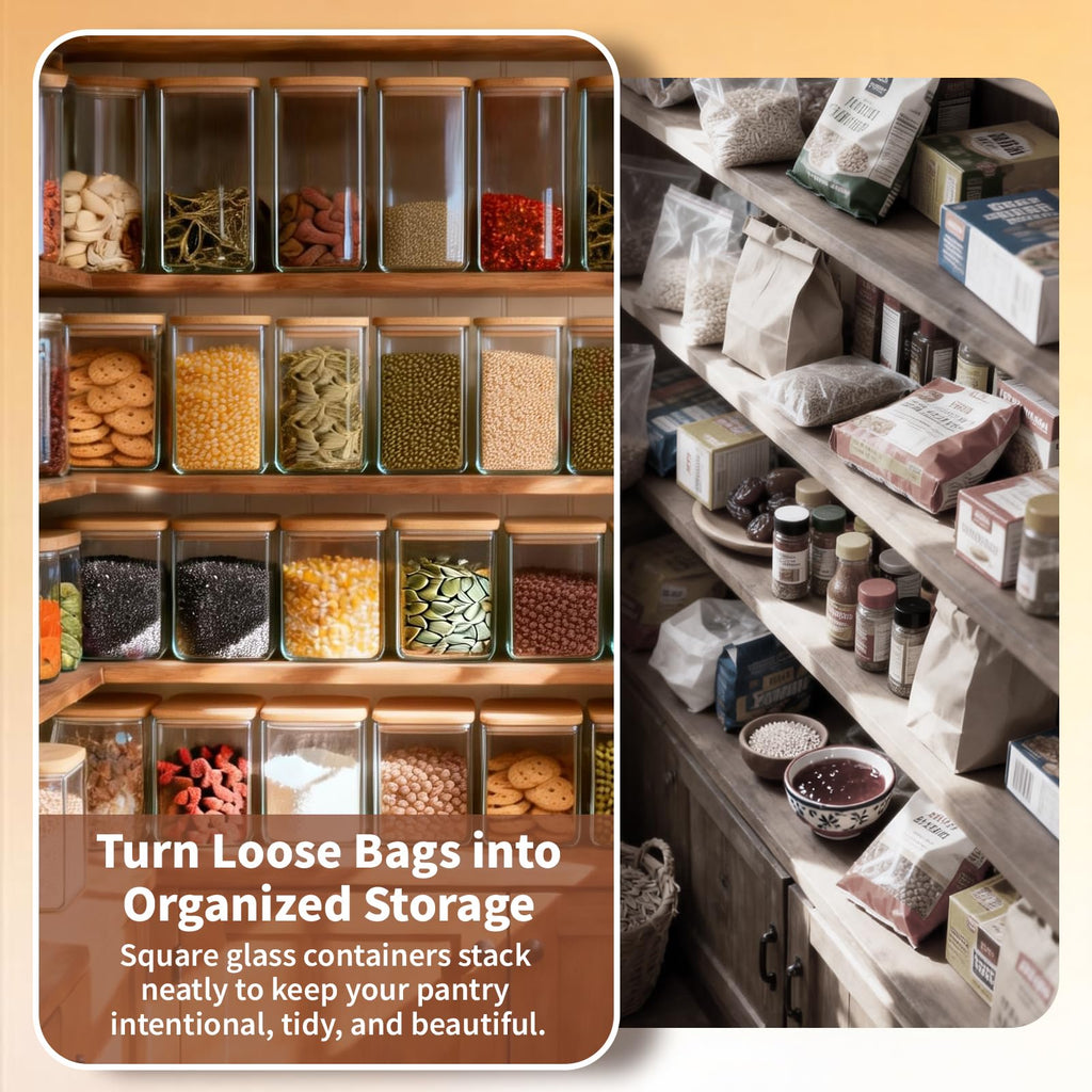 Glass Storage Containers with Lids [Multi-Size Set of 5], Airtight Glass Canisters & Pantry Organization, Clear Food