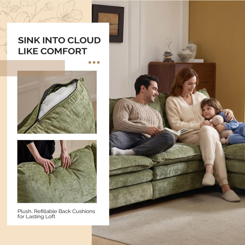 122" Cloud Double-Layer Deep Convertible Sectional Sofa, Comfy L-Shape 3-Seat Couches, Modern Couch with Movable