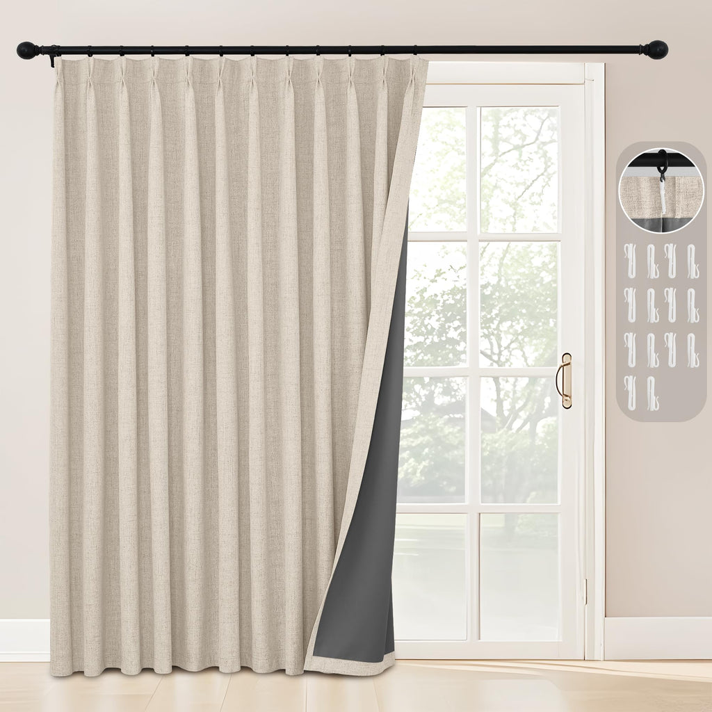 100% Blackout Pinch Pleat Linen Curtains, 1 Panel