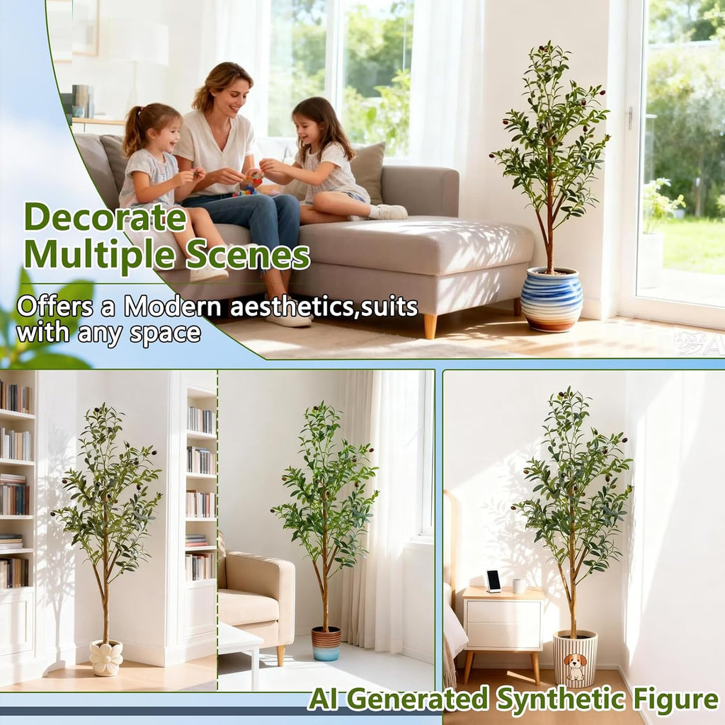 4FT Artificial Olive Tree Indoor, Tall Faux Olive Tree with Pot&Basket, Large Fake Olive Tree with Realistic 576 Silk