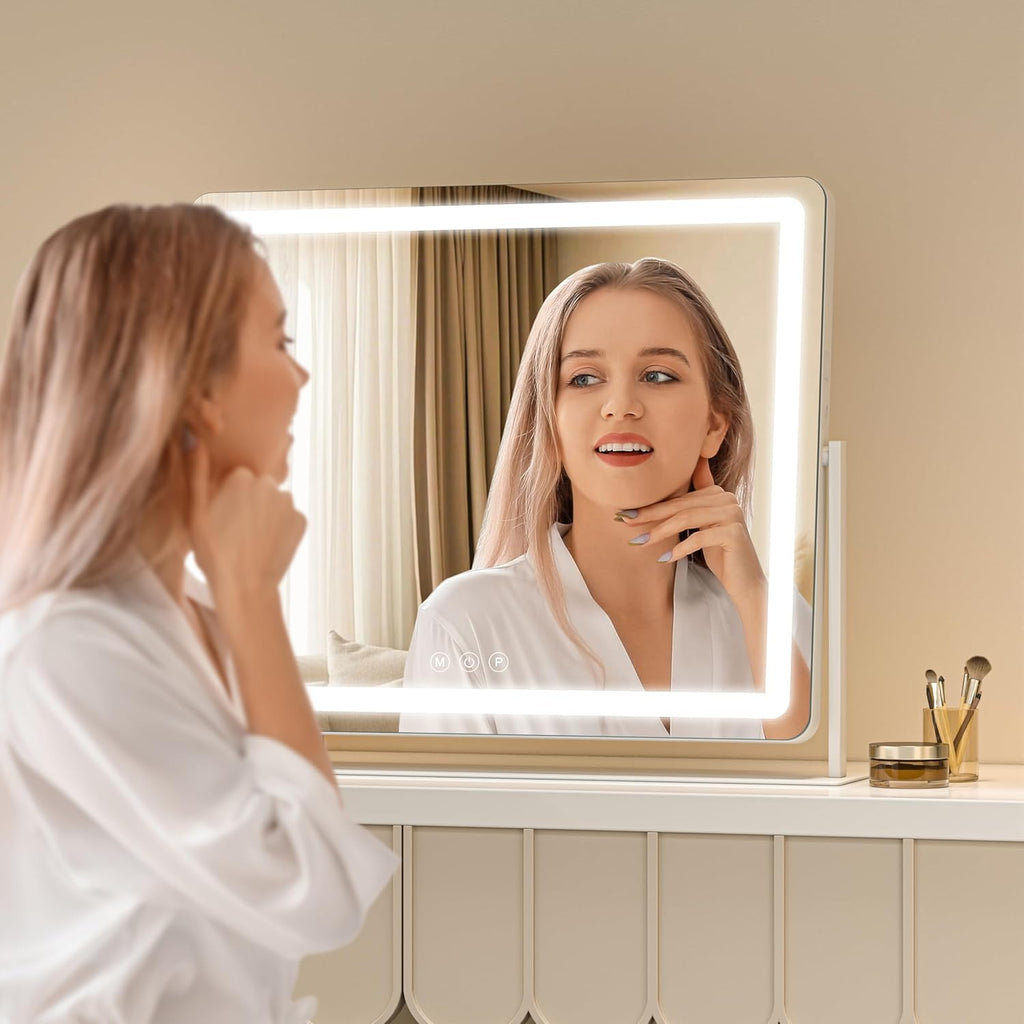 Large Vanity Mirror with Lights 34'' x 25.6'' - Touch Screen Hollywood Makeup Mirror, 3 Color Modes + Dimmable LED