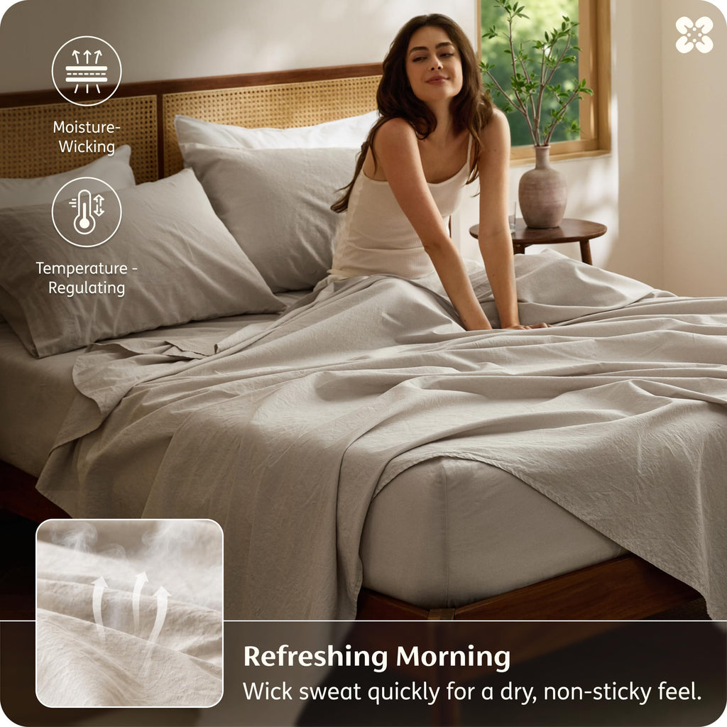 PureWoven European Linen Sheets, Cotton Linen Bed Sheets, 4PCS
