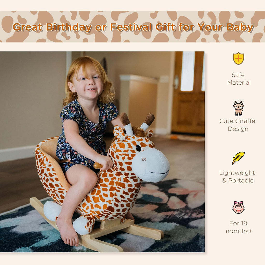 Kids Plush Ride-On Rocking Horse Toy with Song for 18-36 Months Brown