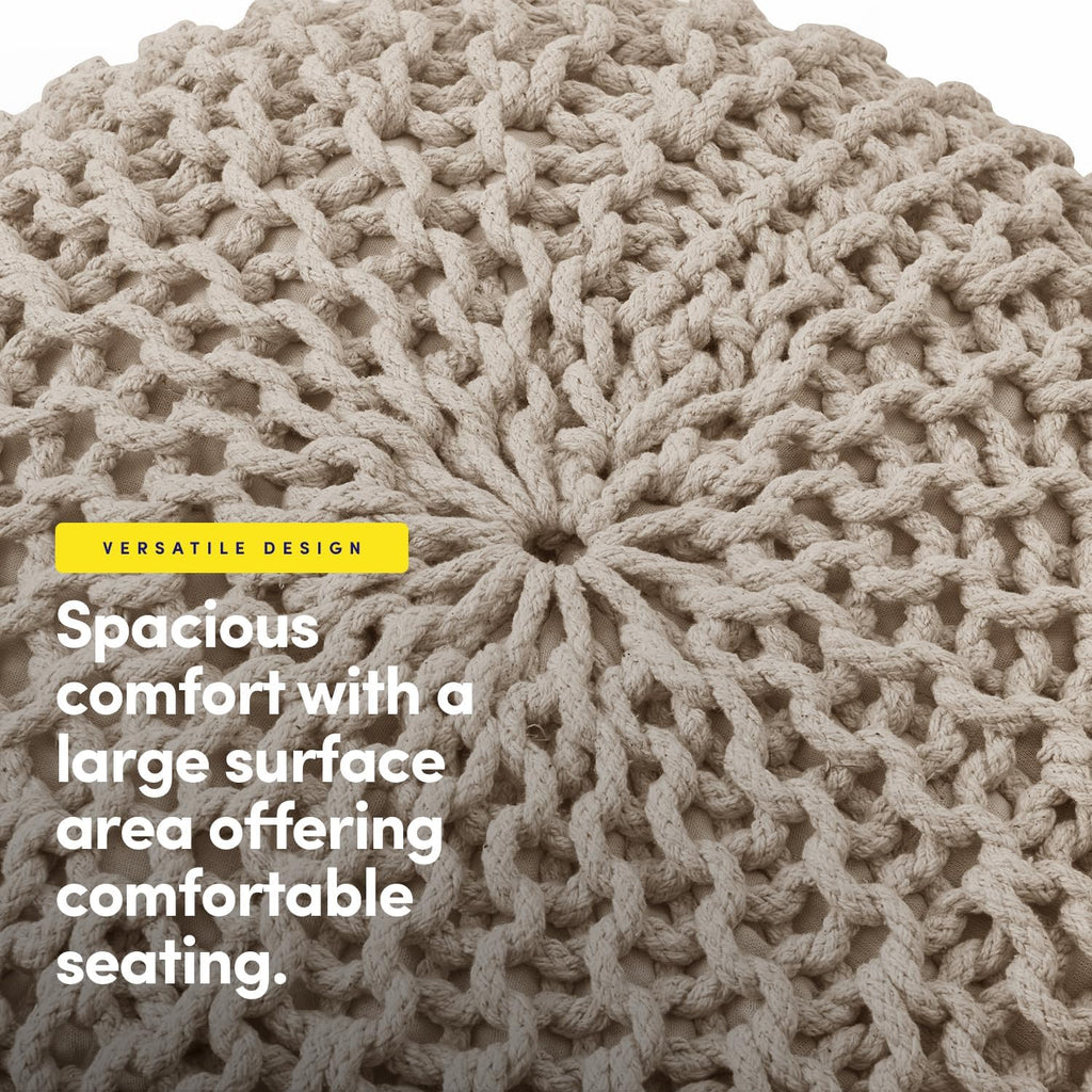 Pouf Ottoman Foot Rest Stuffed - 20" Diameter x 14" Tall Cozy Floor Pouf & More - 100% Cotton Knit Shell, EPS Bead