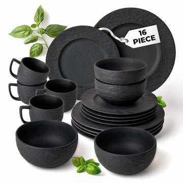 Dinnerware Set/Ceramic Tableware Set (16-Piece) - Oasis (Black)