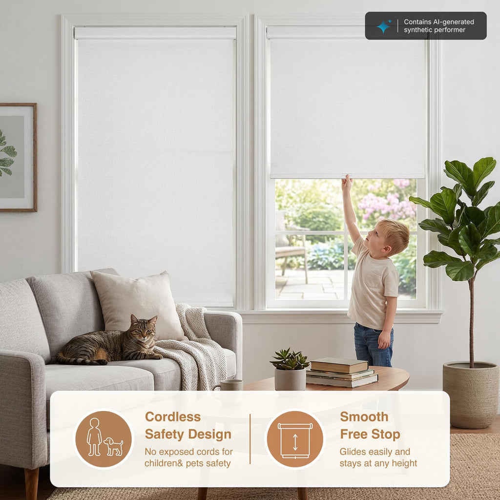 No Drill Cordless Blackout Roller Shades, White