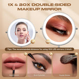 Makeup Mirror with Lights, 1x/20x 360° Rotation Vanity Mirror, Brightness Adjustable Lighted Makeup Mirror with
