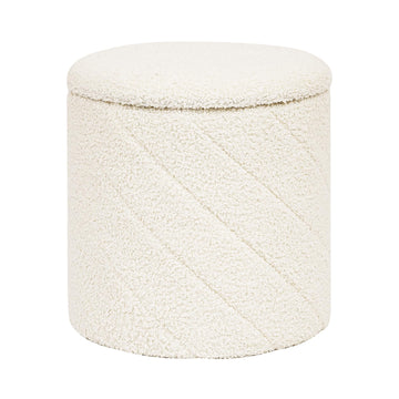 Folding Storage Ottoman with Tray, Cream Boucle Round
