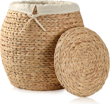 Wicker Basket with Lid Decorative Storage - Large Blanket Basket , Plants, Organization, Handwoven Water Hyacinth