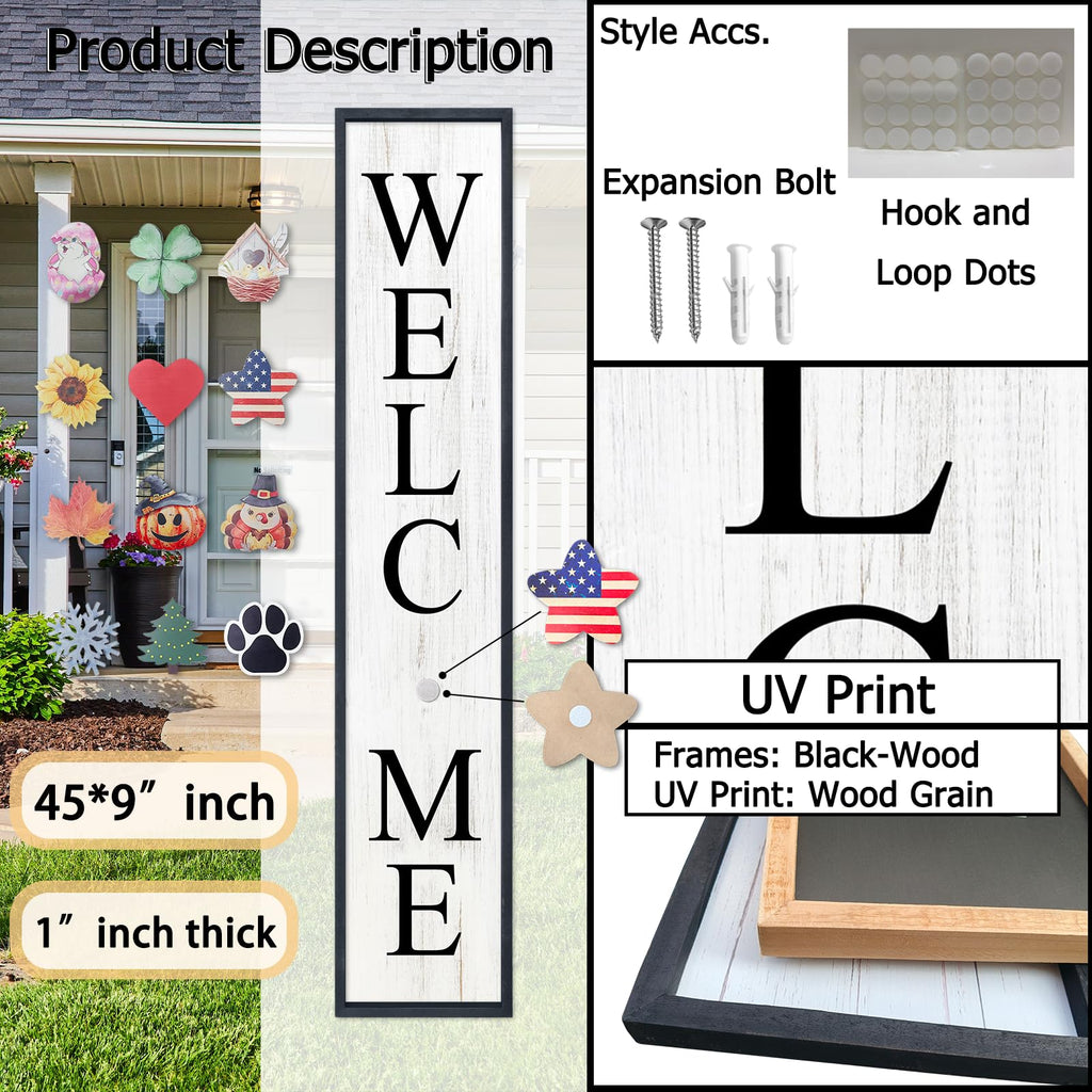 Interchangeable Welcome Sign for Front Porch Door, 45"X9" Black
