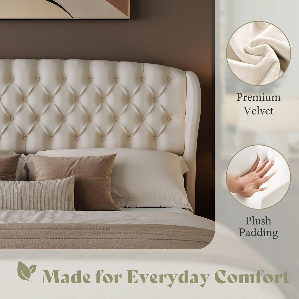 Full/Queen Headboard Only, Velvet Curved Wingback, White