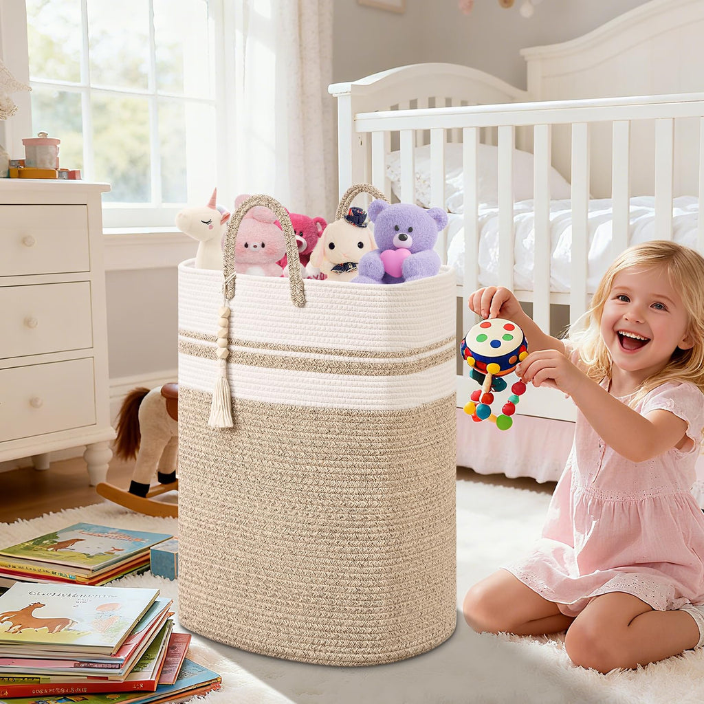 Woven Laundry Basket for Clothes, 65L Large Rectangle Laundry Hampers, Nursery Storage Basket for Toys, Tall Dirty