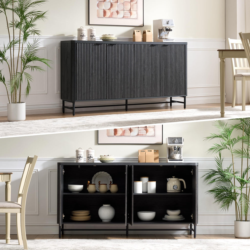 65" Large Sideboard Buffet Cabinet with Storage, Set of 2 Modern Fluted Credenza Accent Coffee Bar Console Tables