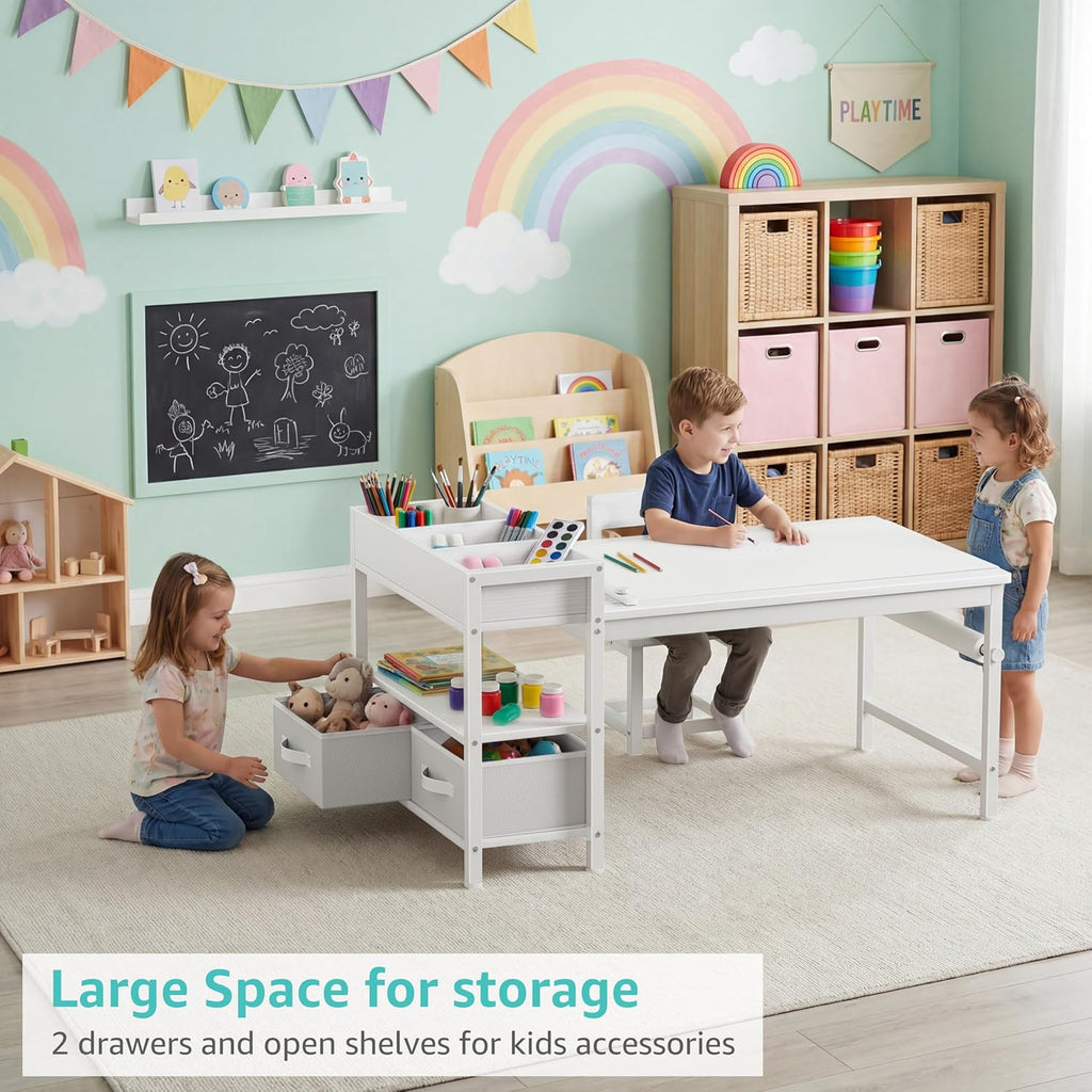 Kids Art Table and Chair Set, Toddler Craft Table with Storage Drawers, Play Desk for Kids, Children Activity
