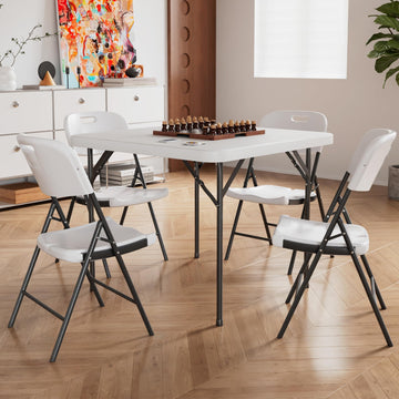 Folding Card Table Square and Chairs Set, Collapsible Legs & Portable for Indoor/Outdoor, Picnic, 5 Piece, White