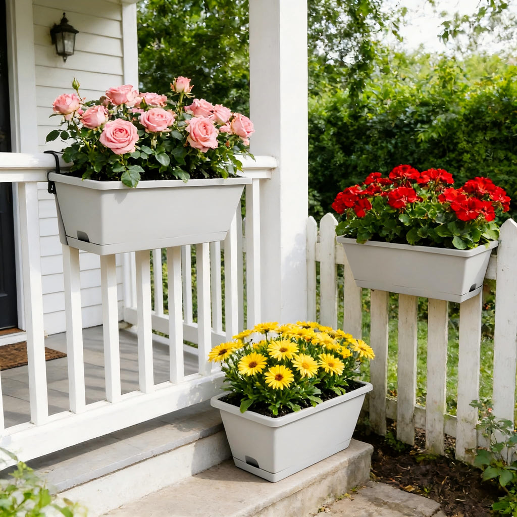 Planter Boxes for Domestic Gardening 8 Pcs, 17 Inch Long Window Sill Planter Box Outdoor, Plastic Rectangular Window