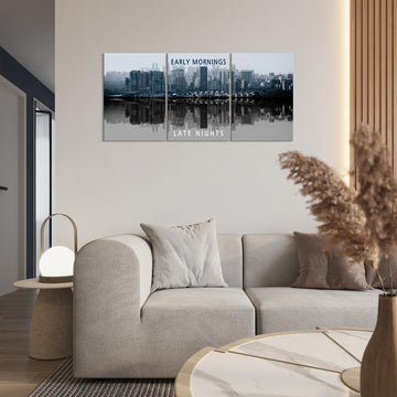 Inspirational Wall -Motivational Quote Black and White Wall -City Night Scenes Modern Cityscape Building Artwork