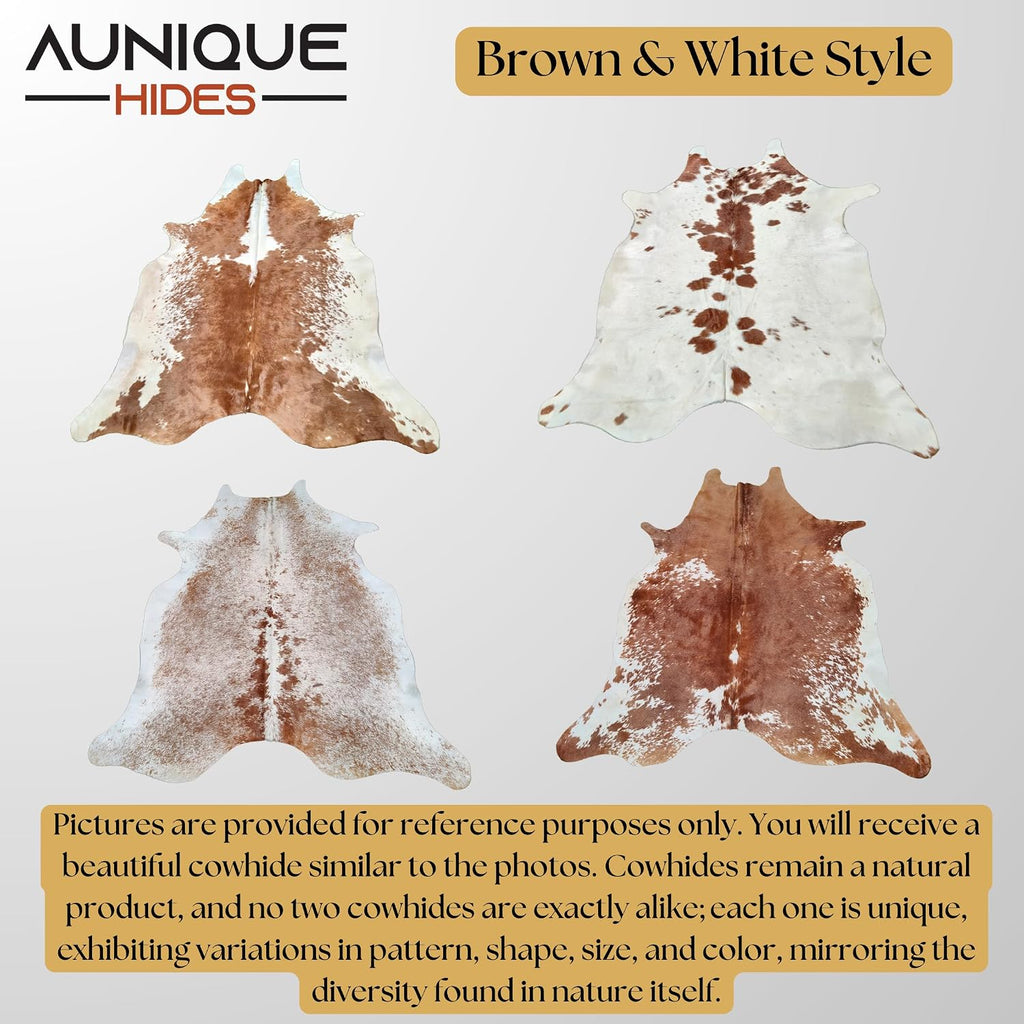 Brown & White Cowhide Rug 100% Genuine - Authentic Animal Skin Area Rug/Carpet , etc. - Cow Hide Size of (6 ft x 5-6