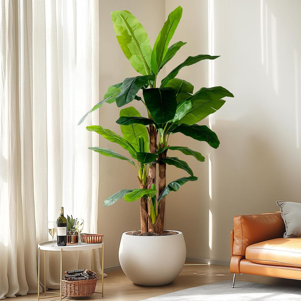 8.2FT Artificial Banana Tree, Lifelike Fake Banana Leaf Tropical Silk Tree, Easy Assembly Faux Floor Plant with