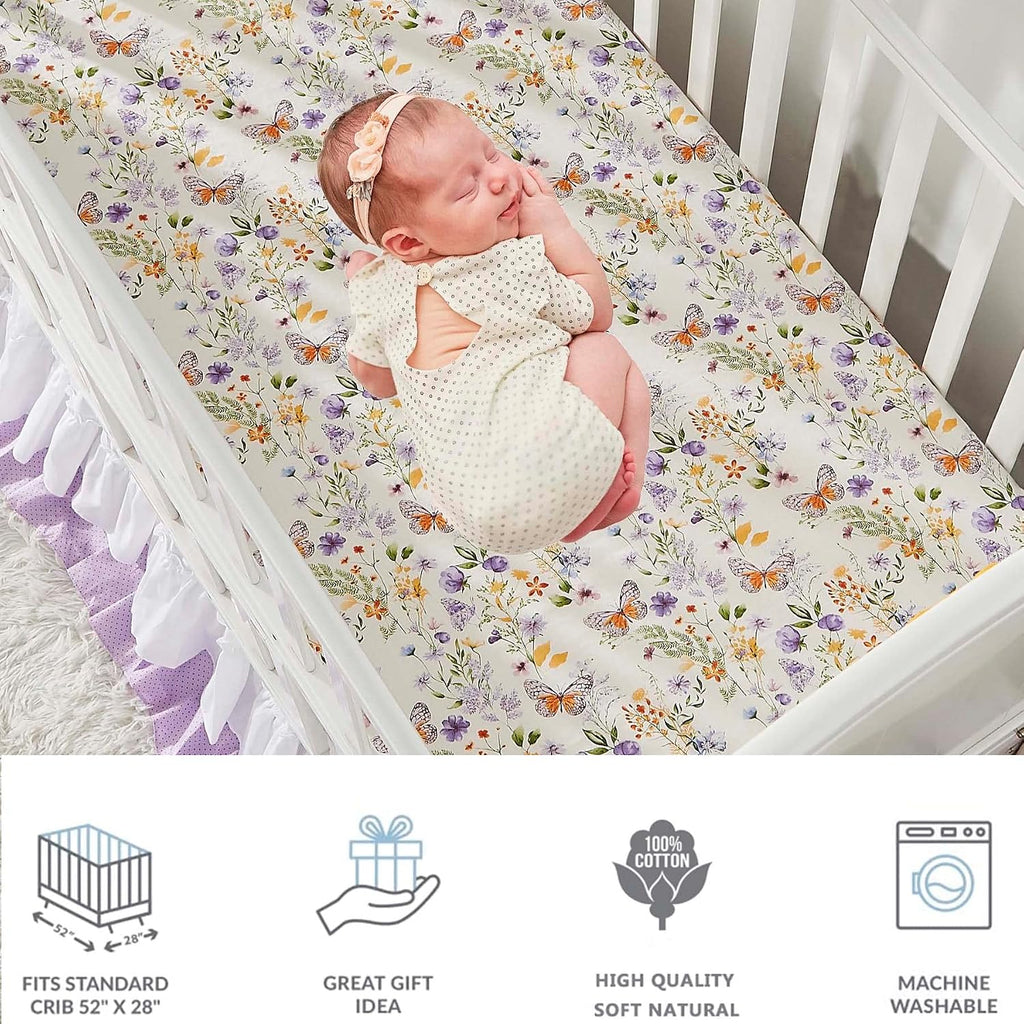 Wildflower Butterfly Crib Bedding Sets for Girls Nursery Set Piece Farmhouse Quilt Comforter Set, Baby or Toddler