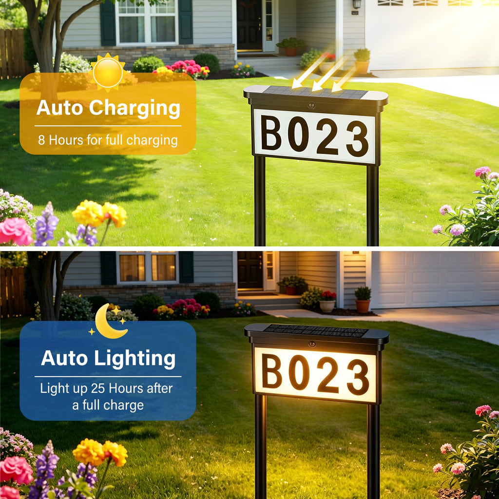 Solar Address Sign, Double-Sided LED Solar House Numbers for Outside