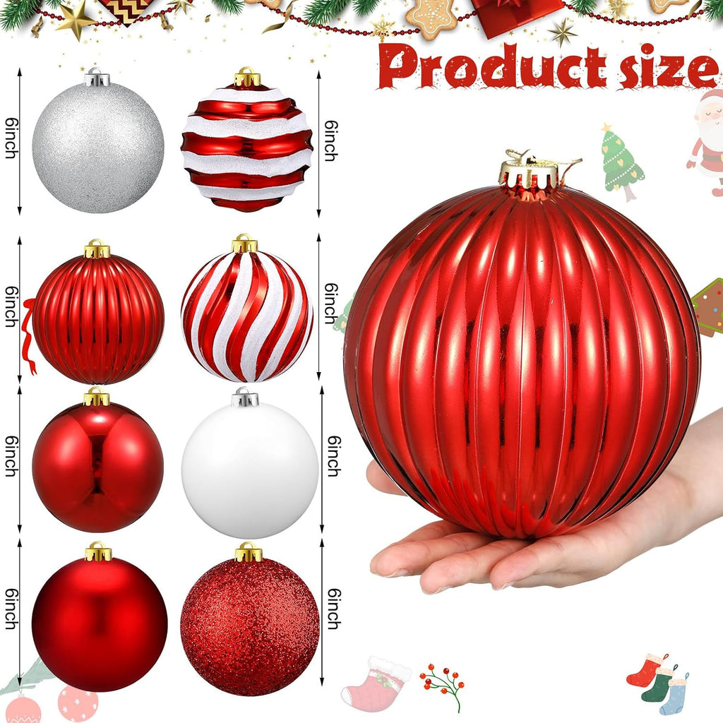 8 Pack Large Christmas Ornaments Balls, 6 Inch Jumbo Glitter, Vivid