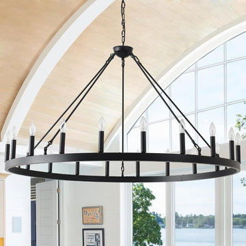 53 Inch Black Extra Large Wagon Wheel Chandelier