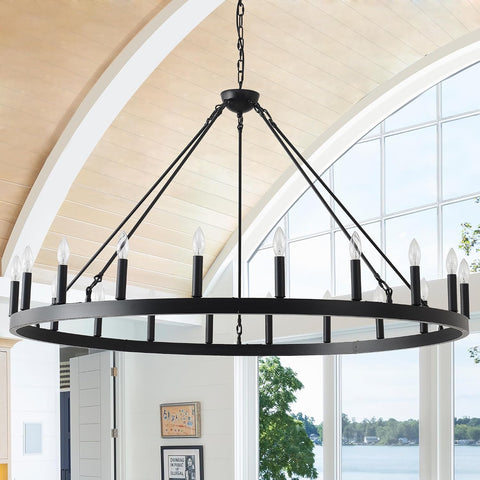 53 Inch Black Extra Large Wagon Wheel Chandelier