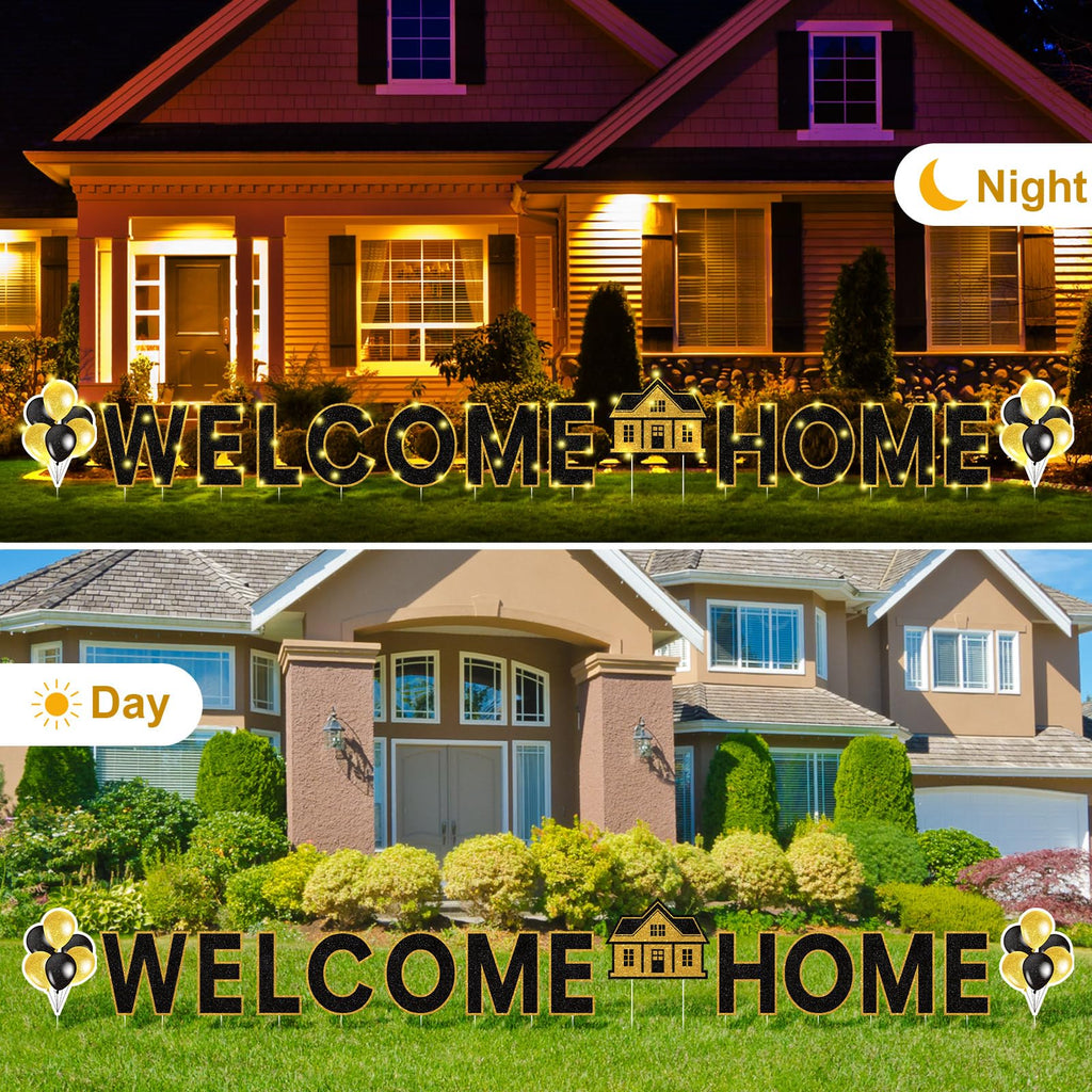 14 Pcs Welcome Home Yard Sign with Stakes LED Light 12.6" Welcome Home Lawn Sign Outdoor Yard Letters Decorations