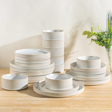 Ceramic Dinnerware Set for 8, 24-Piece Plates and Bowls Set