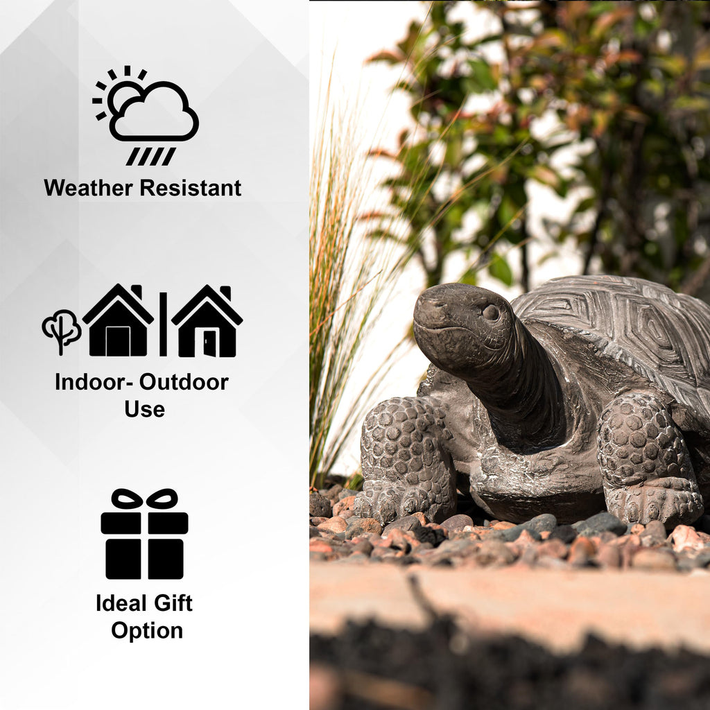 16.1 in. L Grey Polystone Walking Turtle Statue, Indoor Outdoor Garden, Yard, Patio and Living Room Decorative
