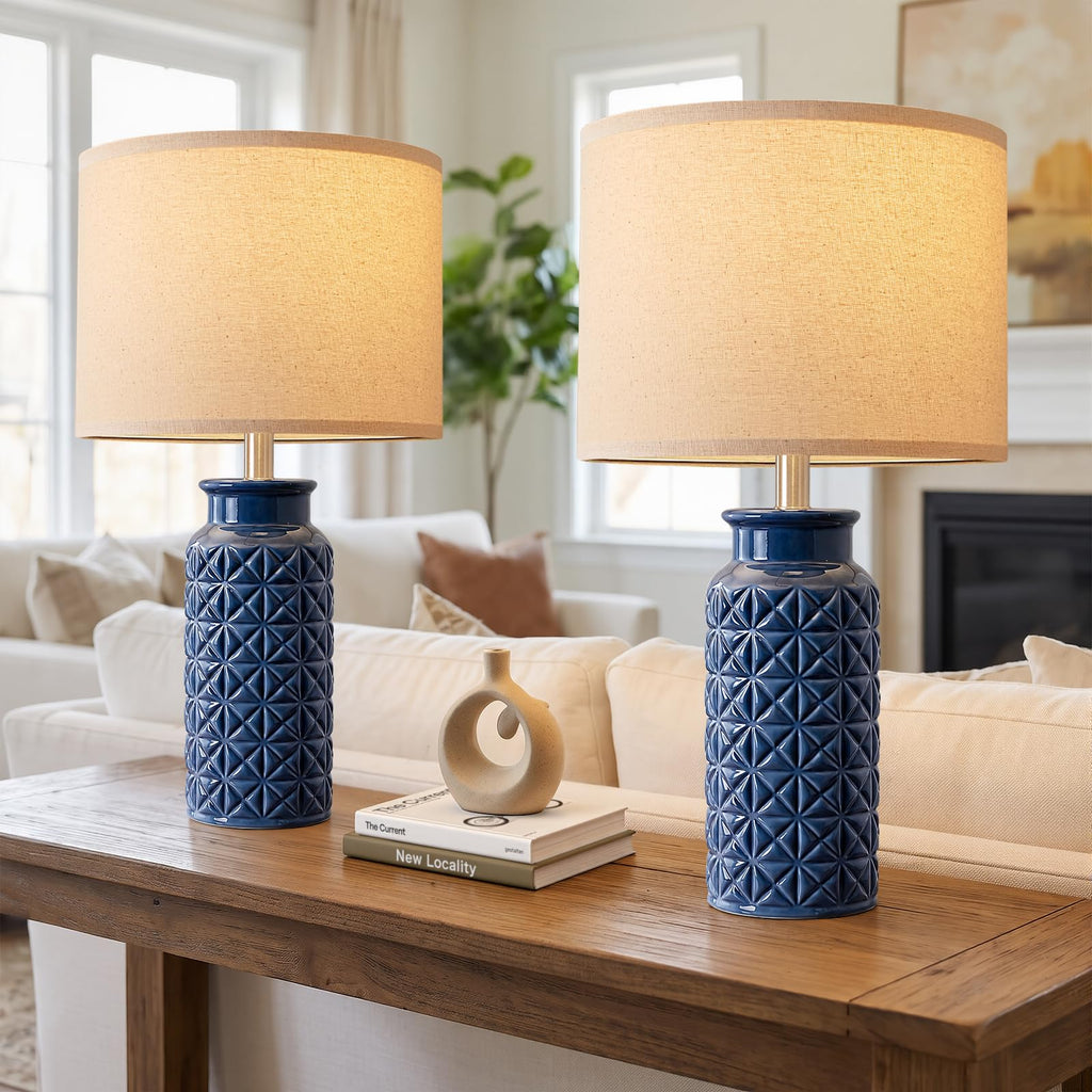 22.6" Modern Ceramic Bedside Lamps Set of 2, Lamps, Blue