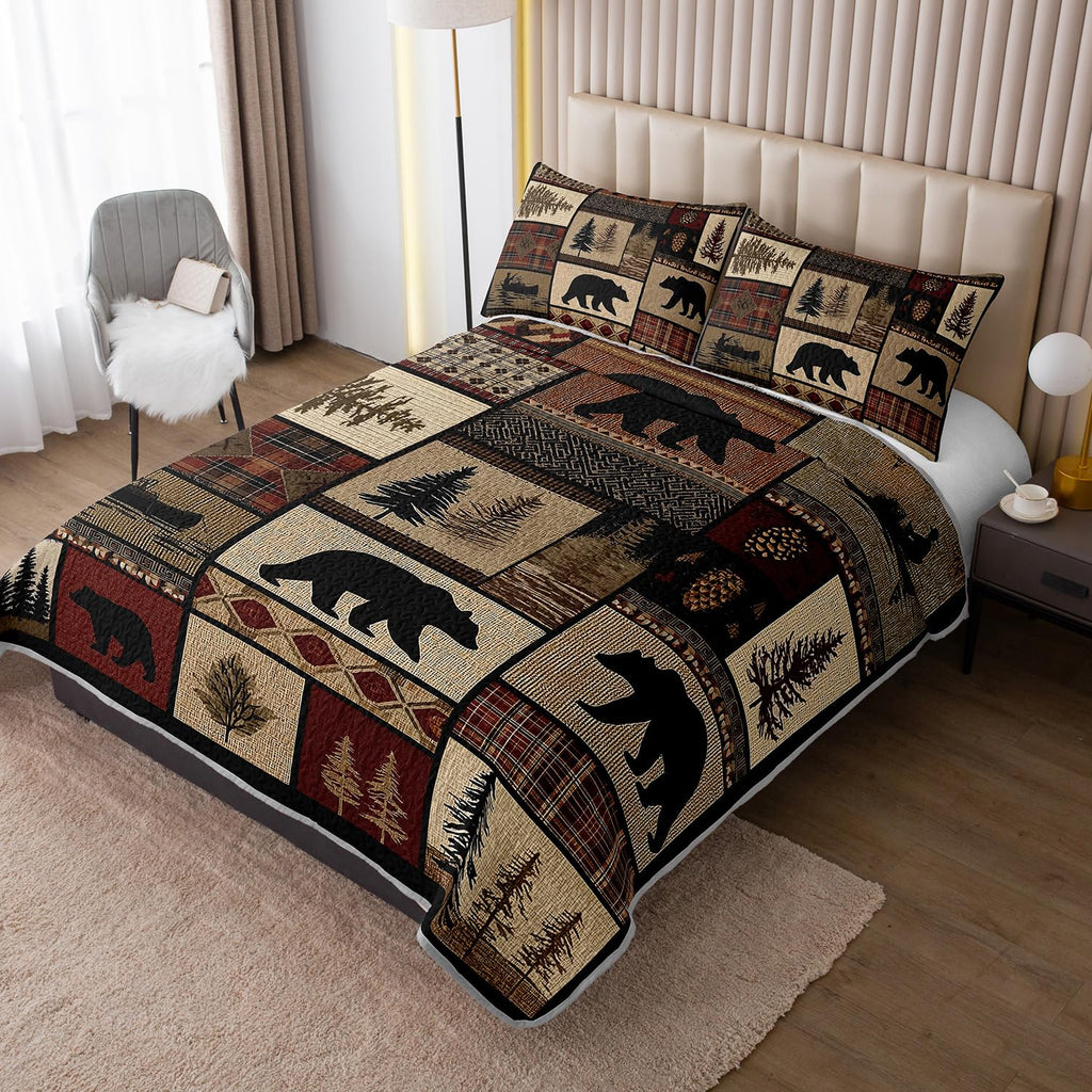 Retro Cabin Quilts, Country Bedding with 2 Pillowcases.