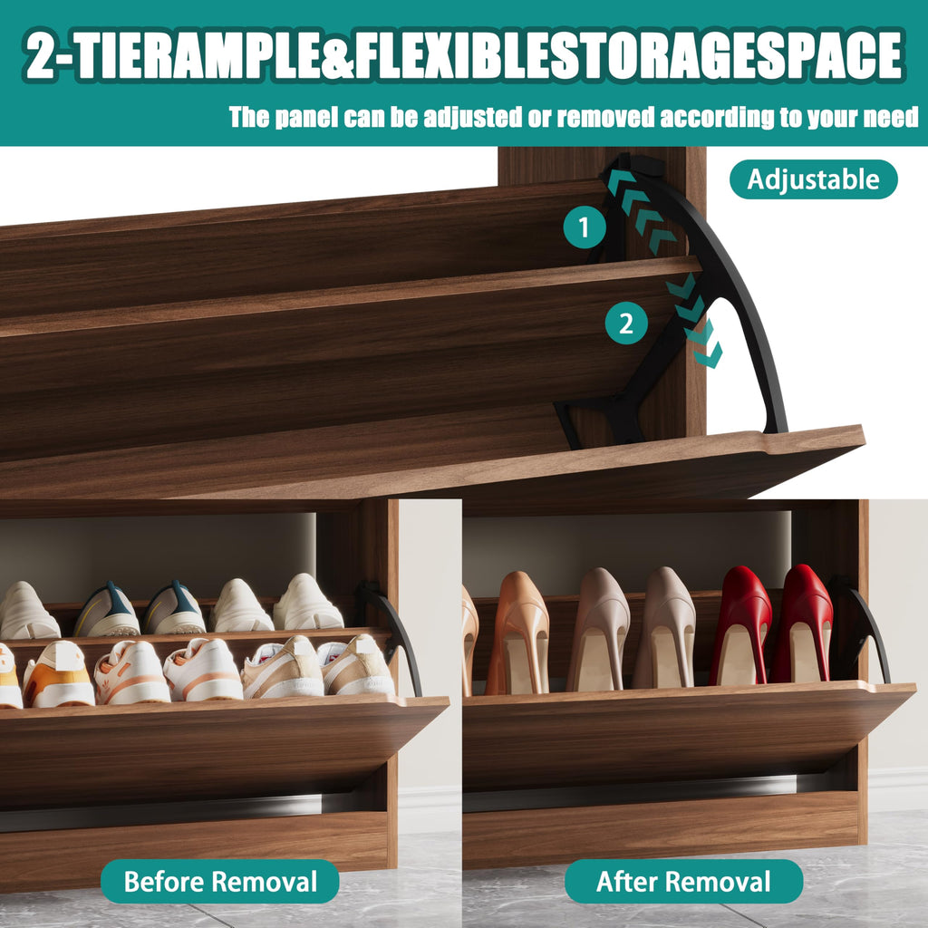 Shoe Storage Cabinet with 6 Flip Drawers, Sturdy Wood Hidden Shoe Storage, Freestanding Narrow Slim Shoe Organizer
