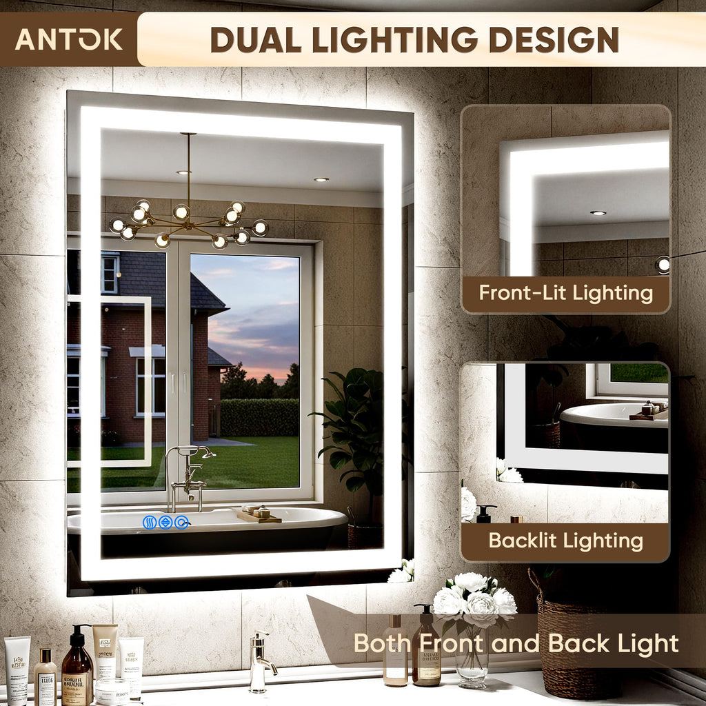 28x36 LED Bathroom Mirror with Lights, Backlit + Frontlit