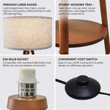 Modern Floor Lamp with White Drum Shade, Wood and Metal Construction, Adjustable Height