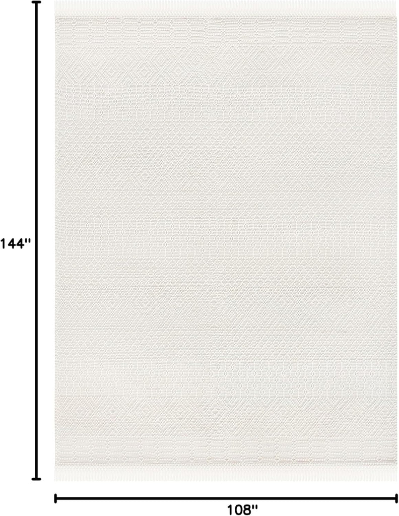 Natura Area Rug - 9' x 12', Ivory, Handmade Moroccan Boho Wool Fringe