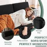 Convertible Sectional Couches, 3 Seat L Shaped Couch Sofa with Removable Pillows Soft Corduroy Fabric Small Couch Mid