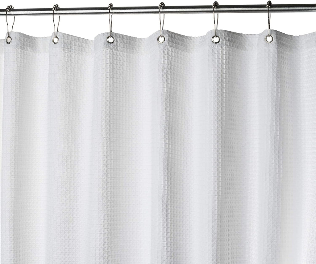 White Fabric Shower Curtain 72x72 - Waffle Weave Bathroom Curtain, Water Repellent Hotel Spa Quality, Heavy Duty 230